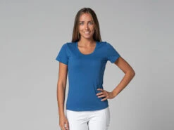 T-Shirt TARA M/C Col Large 100% Bio Bleu Bleu XS - 36