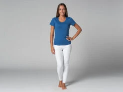 T-Shirt TARA M/C Col Large 100% Bio Bleu Bleu XS - 36 -Boutique De Yoga t shirt tara m c col large 100 bio 16352540096177fef9c8edb