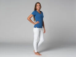 T-Shirt TARA M/C Col Large 100% Bio Bleu Bleu XS - 36 -Boutique De Yoga t shirt tara m c col large 100 bio 16352540146177fefe25daf